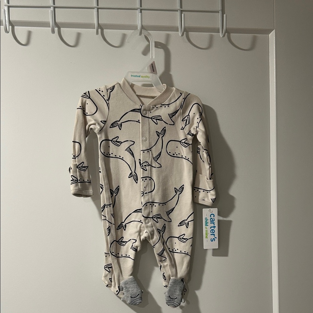 Carter's Beige and Black Whale Print Footie